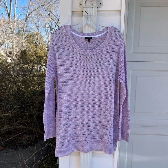 NWT Talbots Pretty Lavender Blue Striped Open Weave Long Sleeve Sweater